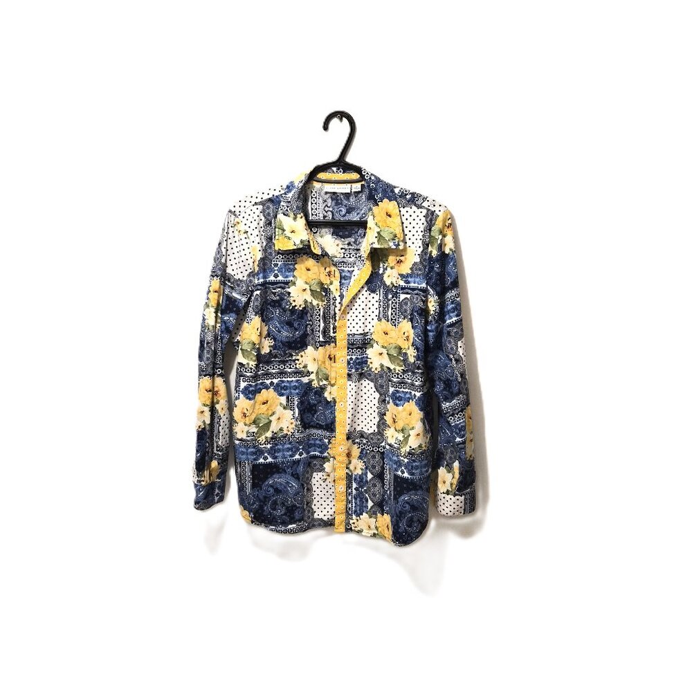 Vintage 2000s Susan Graver Patchwork Floral Blouse Y2K Boho Size 10 Cottagecore